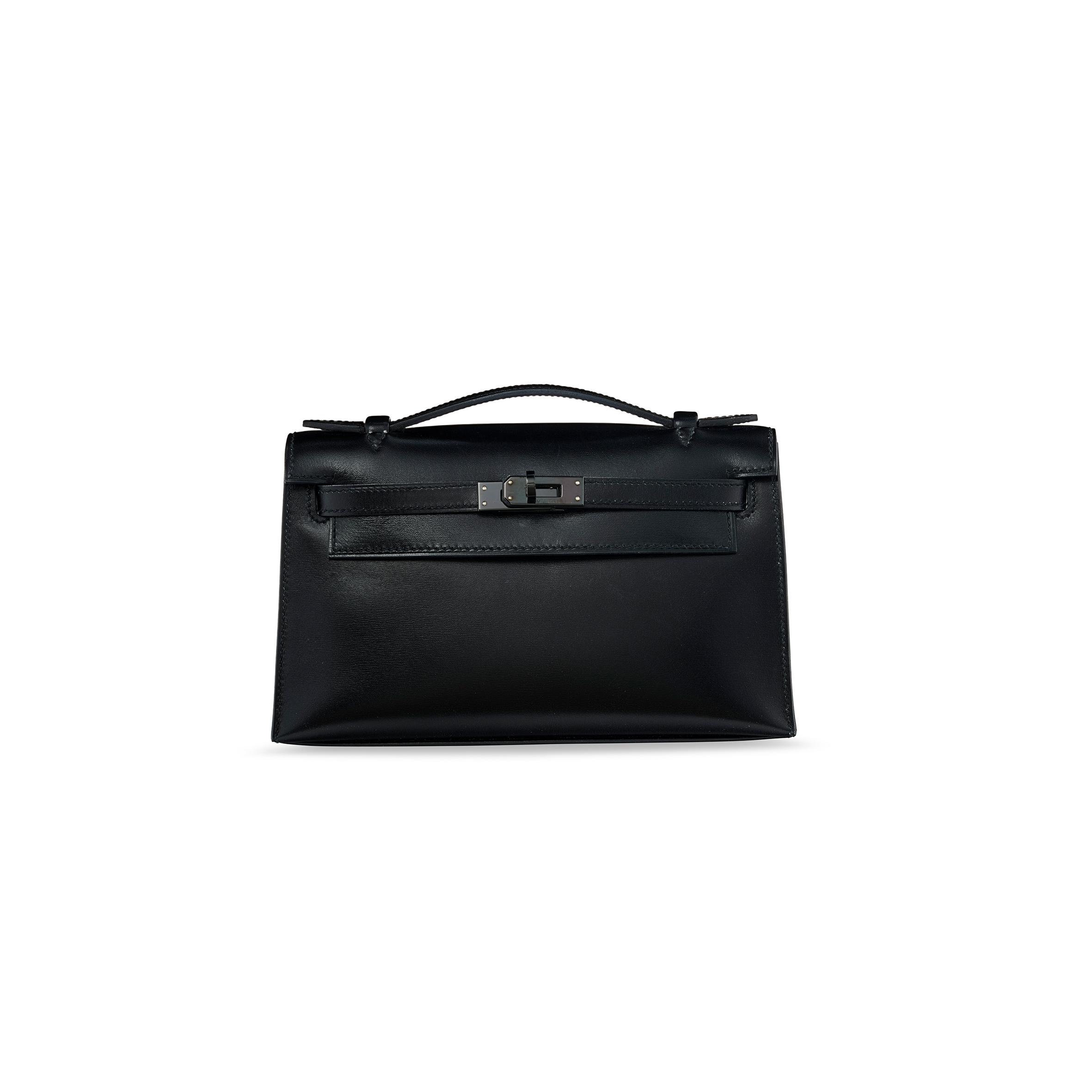 H**mes black box leather so black kelly pochette with pvd hardware (22*14*7cm)